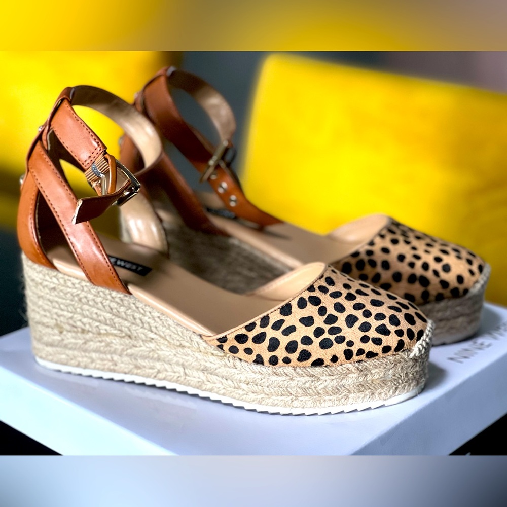 Dream Nine West women’s close toe espadrille platform wedges, unkle strap.